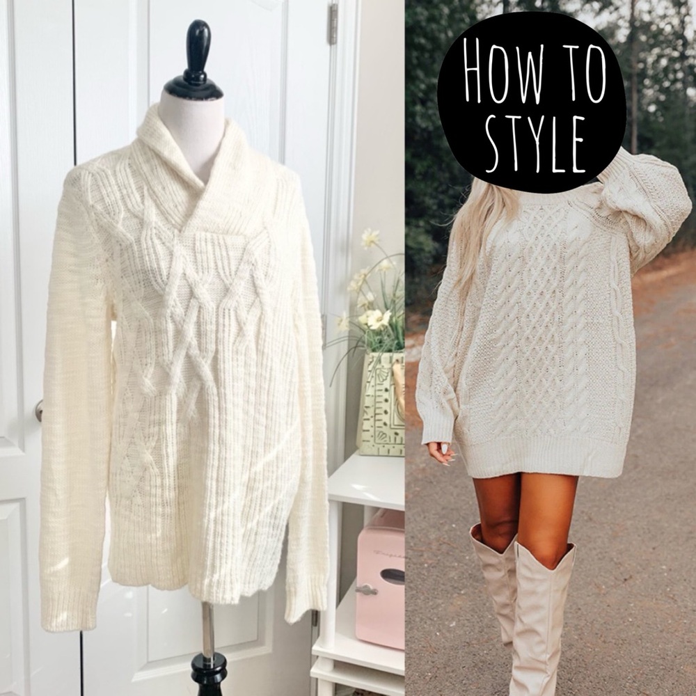 Calvin Klein Wool Blend Snow White Cable Knit Sweater